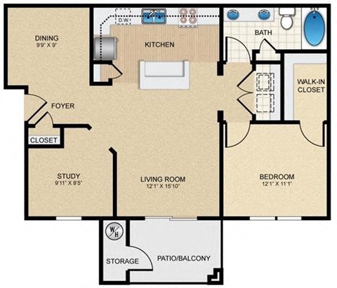 Stunning One Bedroom & One Bathroom with a Den. Cozy Dining Room and open Living Room. Kitchen Island, Private Patio with Storage Unit. at Mission Hills Apartments, Texas